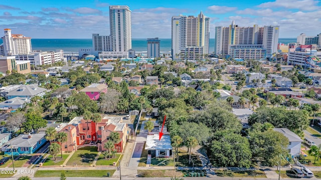 bird's eye view with a city view and a water view