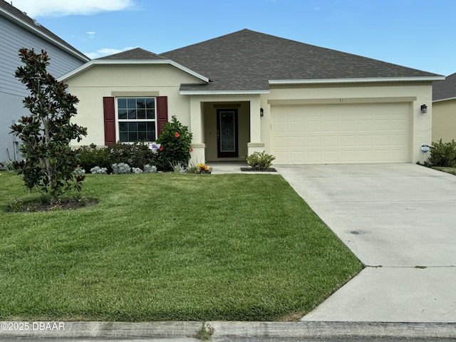 31 Ridge Rd, Palm Coast, FL 32137 - ranch-style home featuring roof with shingles, an attached garage, driveway, and stucco siding