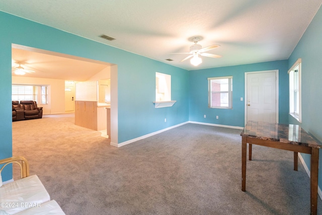 interior space with a wealth of natural light and ceiling fan