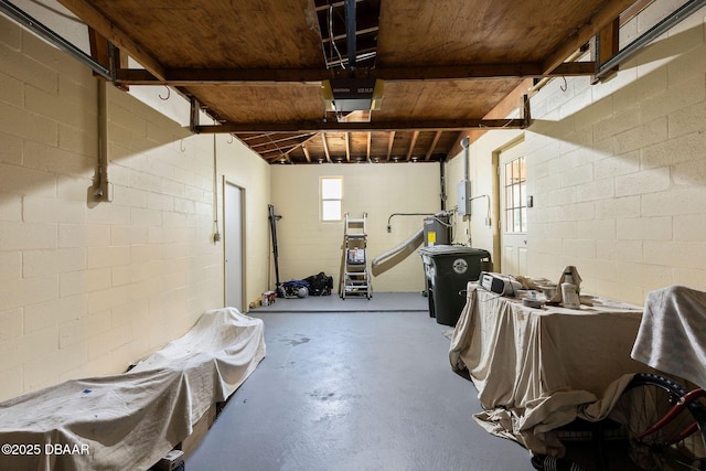 basement featuring wooden ceiling