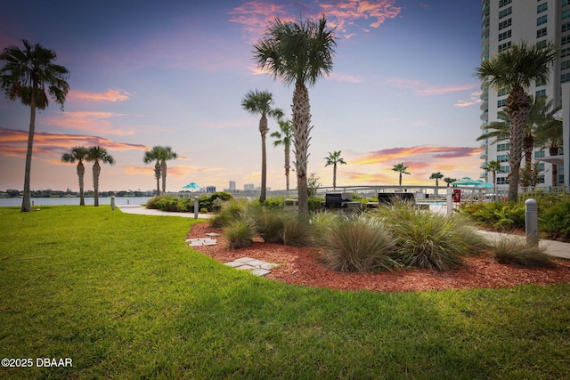 view of yard with a water view