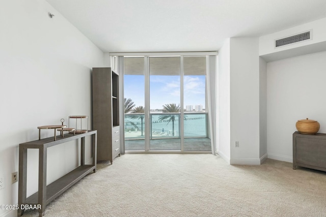 231 Riverside Dr Unit 304-1, Daytona Beach, FL 32117 - unfurnished room featuring baseboards, expansive windows, visible vents, and carpet floors
