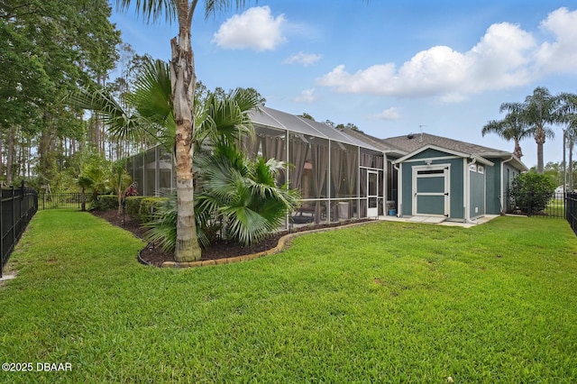 109 Edward Dr, Palm Coast, FL 32164 - fenced backyard with a shed and a lanai