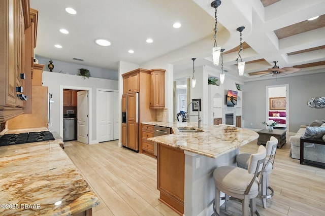 109 Edward Dr, Palm Coast, FL 32164 - kitchen featuring a peninsula, paneled built in refrigerator, dishwasher, open floor plan, and ceiling fan