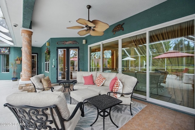 109 Edward Dr, Palm Coast, FL 32164 - view of patio with ceiling fan, an outdoor living space, and french doors