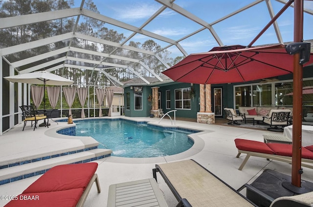 109 Edward Dr, Palm Coast, FL 32164 - swimming pool featuring outdoor lounge area, a patio area, and glass enclosure
