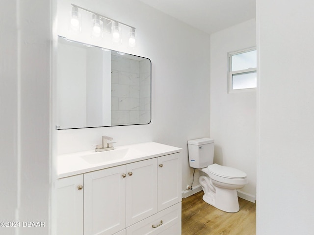 bathroom featuring vanity, hardwood / wood-style flooring, and toilet