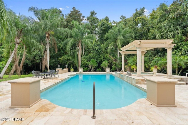 view of swimming pool featuring a patio area and a pergola