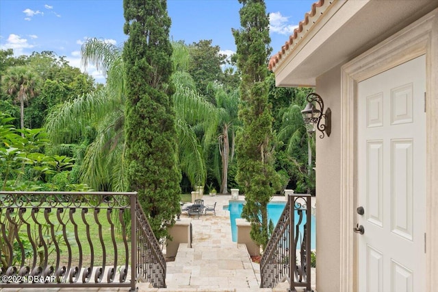 view of swimming pool with a patio