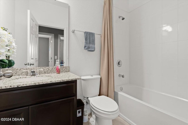 full bathroom with toilet, shower / bath combo, and vanity