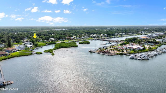 aerial view featuring a water view