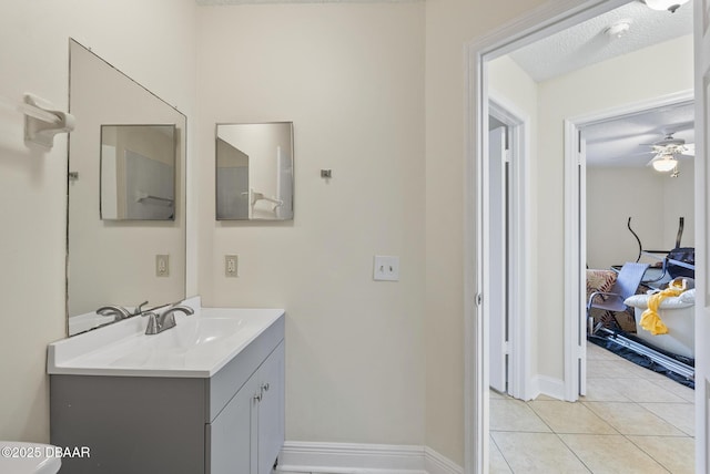 1518 Franklin Cir, Holly Hill, FL 32117 - bathroom with vanity, tile patterned flooring, ceiling fan, and baseboards