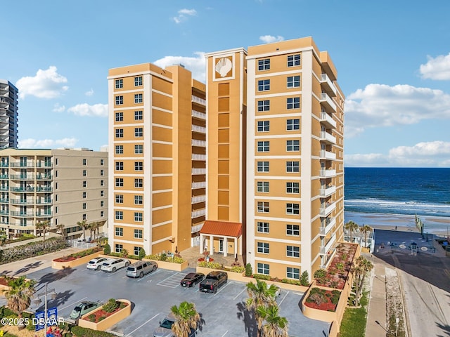 view of building exterior featuring a water view