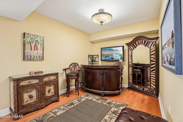 interior space with light hardwood / wood-style floors and a textured ceiling