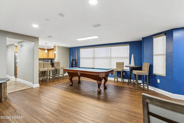 recreation room with dark wood-type flooring and pool table