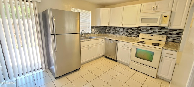 kitchen featuring a sink, white cabinets, appliances with stainless steel finishes, and tasteful backsplash