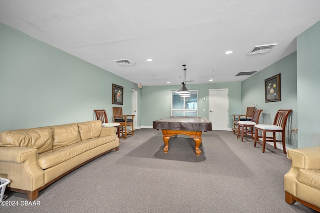 recreation room featuring carpet floors and pool table