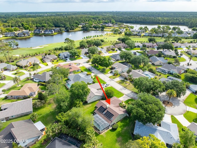 67 Kingsley Ln, Ormond Beach, FL 32174 - aerial view featuring a residential view, view of golf course, a water view, and a wooded view