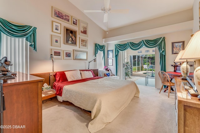 67 Kingsley Ln, Ormond Beach, FL 32174 - bedroom with carpet floors, ceiling fan, lofted ceiling, and access to outside