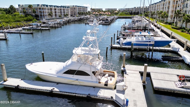 dock area featuring a water view