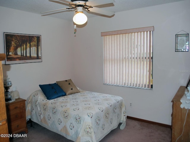 bedroom featuring carpet flooring and ceiling fan