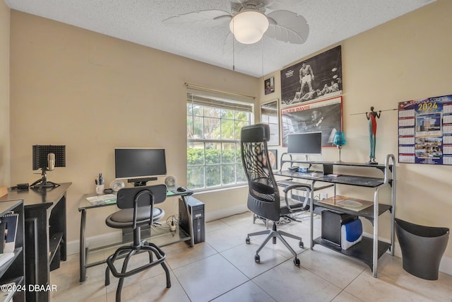 316 Dahoon Holly Dr, Daytona Beach, FL 32117 - tiled office space with a textured ceiling, a ceiling fan, and baseboards