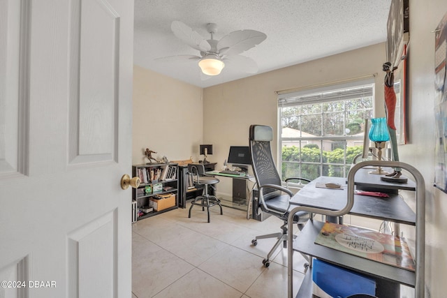 316 Dahoon Holly Dr, Daytona Beach, FL 32117 - office space with a textured ceiling, light tile patterned floors, and a ceiling fan