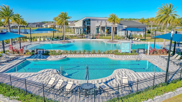 view of swimming pool featuring a patio