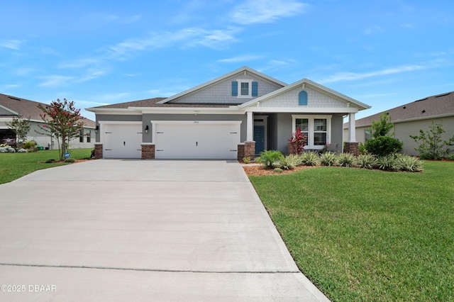 craftsman-style home with a front yard and a garage