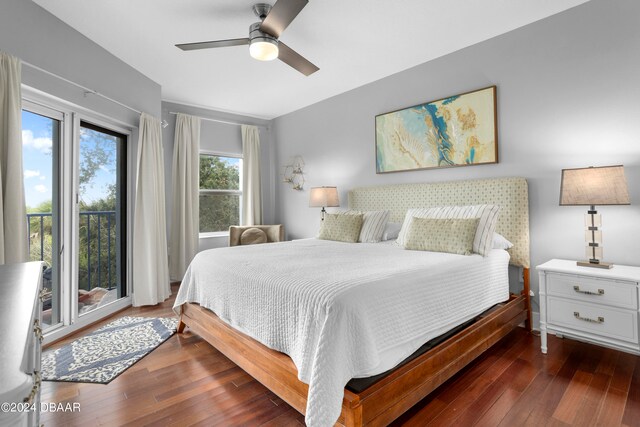 bedroom featuring dark hardwood / wood-style flooring and ceiling fan