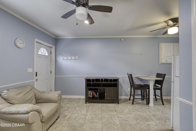 1420 Carol Lee St, Daytona Beach, FL 32117 - living room with ceiling fan, ornamental molding, and baseboards