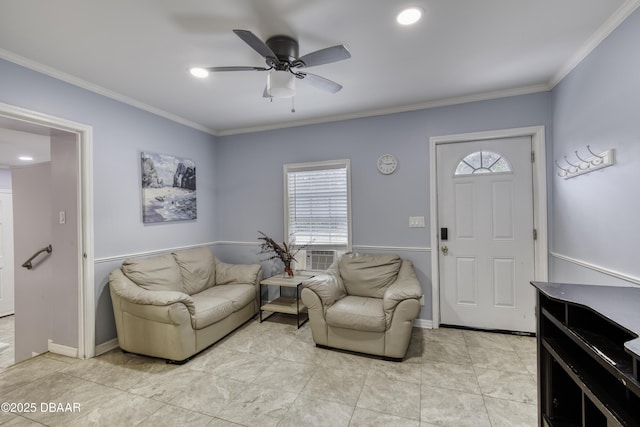 1420 Carol Lee St, Daytona Beach, FL 32117 - living area with ceiling fan, crown molding, and cooling unit