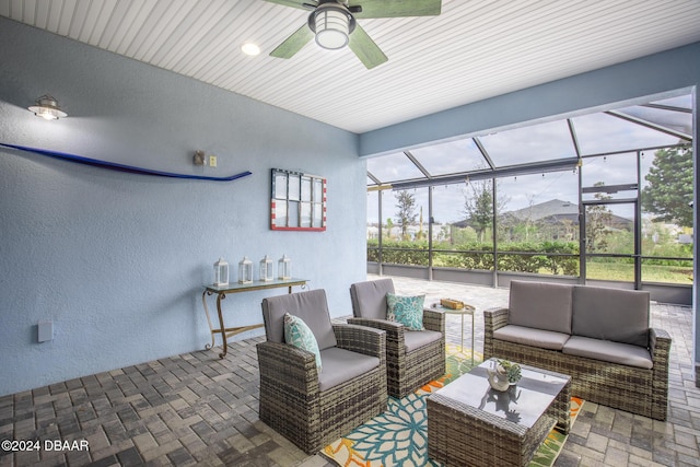 view of patio / terrace with a lanai and an outdoor hangout area