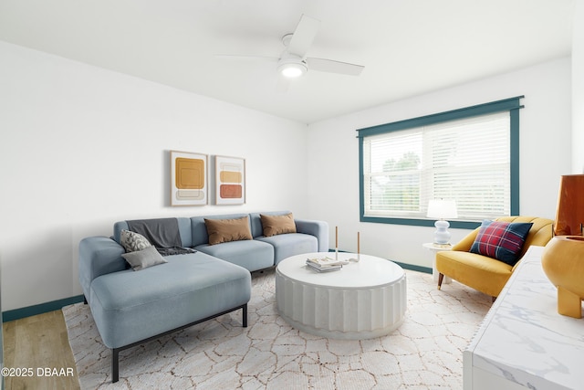 25 Dolphin Ave, Ormond Beach, FL 32176 - living area featuring light wood finished floors, baseboards, and ceiling fan