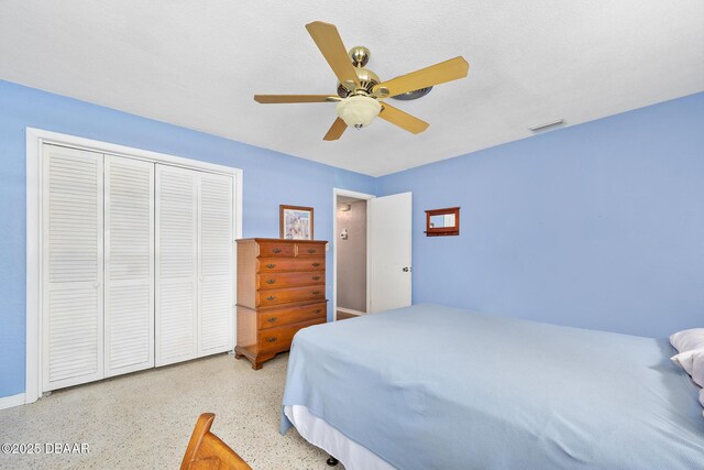 22 N St Andrews Dr, Ormond Beach, FL 32174 - bedroom featuring speckle patterned floor, a closet, and ceiling fan