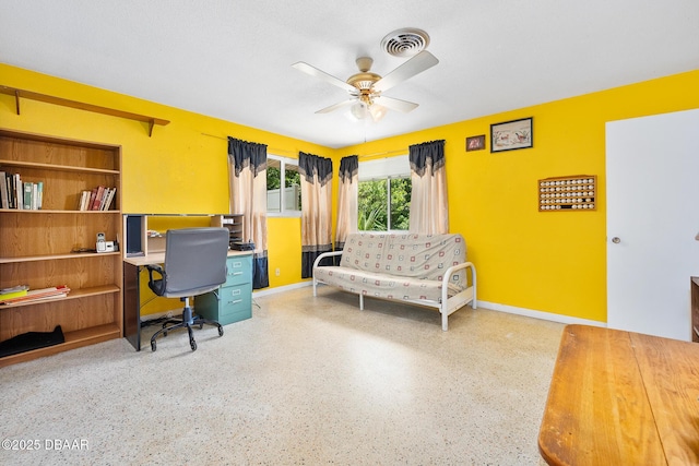 22 N St Andrews Dr, Ormond Beach, FL 32174 - office area with a ceiling fan and speckled floor