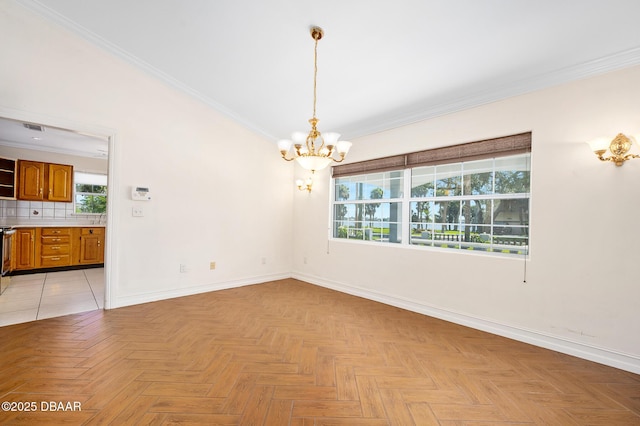 1650 Riverside Dr, Holly Hill, FL 32117 - unfurnished room featuring a chandelier and crown molding