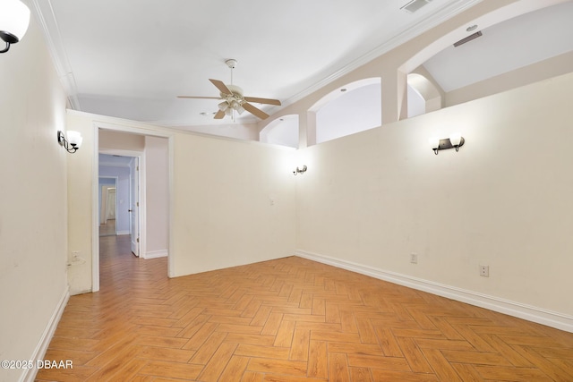 1650 Riverside Dr, Holly Hill, FL 32117 - unfurnished room with a ceiling fan and crown molding