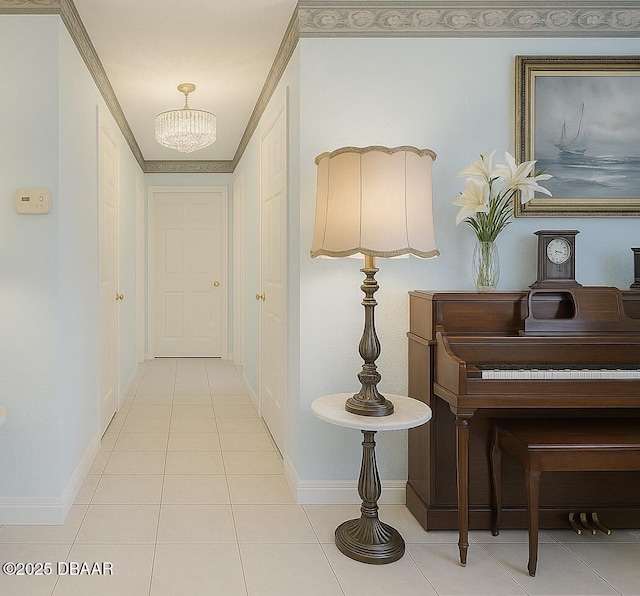 2944 Ocean Shore Blvd, Ormond Beach, FL 32176 - hallway featuring a chandelier, tile patterned floors, and baseboards