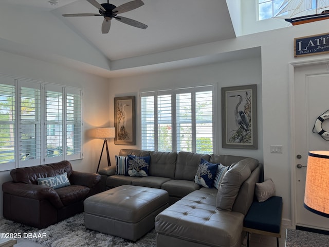 168 Ocean Hammock Loop, Daytona Beach, FL 32124 - living area with ceiling fan and vaulted ceiling