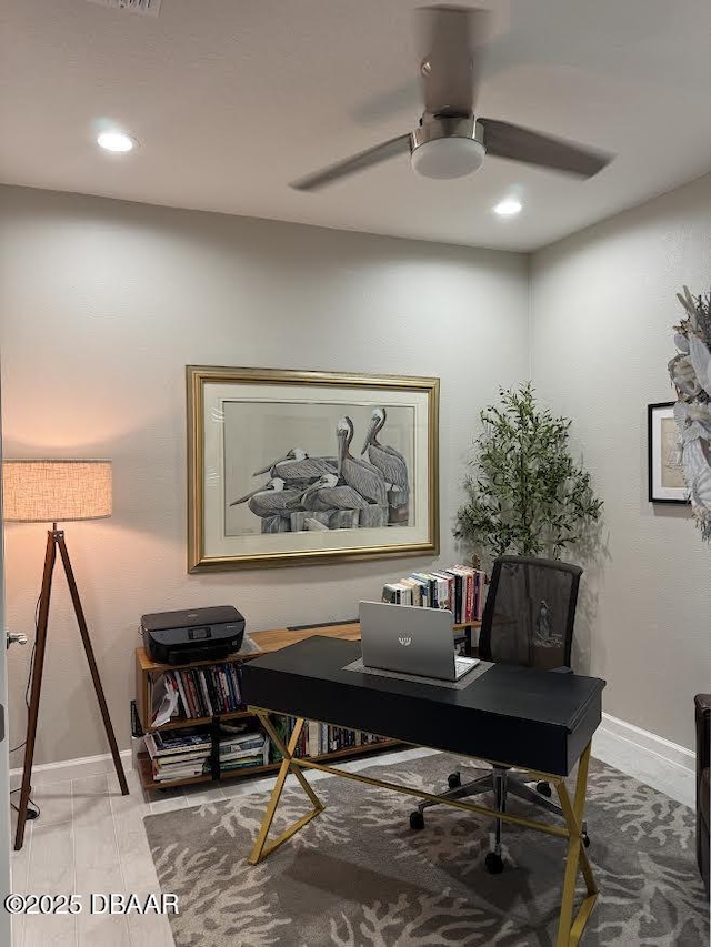 168 Ocean Hammock Loop, Daytona Beach, FL 32124 - office featuring ceiling fan, baseboards, and recessed lighting