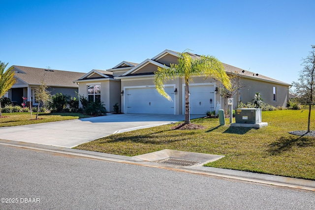 view of front of home featuring a front yard, a garage, and central AC unit