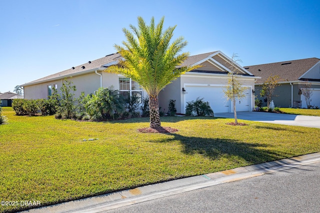 single story home with a front lawn and a garage