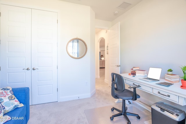 office area with light carpet