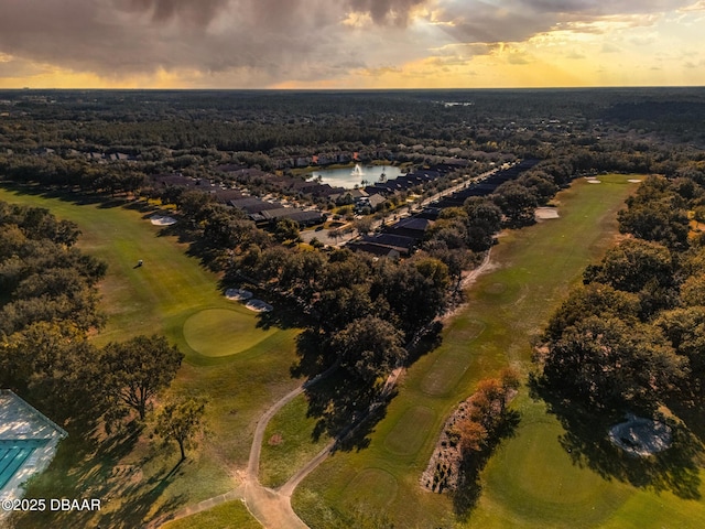 aerial view at dusk with a water view