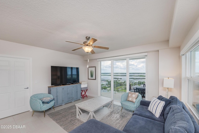 3721 S Atlantic Ave Unit 1101, Daytona Beach Shores, FL 32118 - living area with a ceiling fan and light tile patterned floors