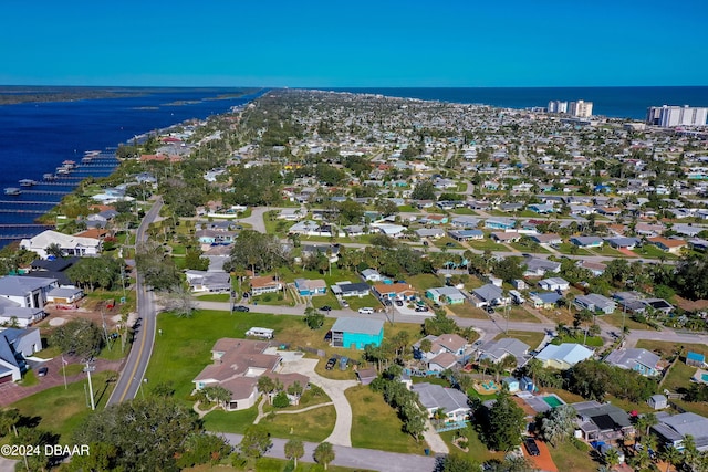 bird's eye view featuring a water view