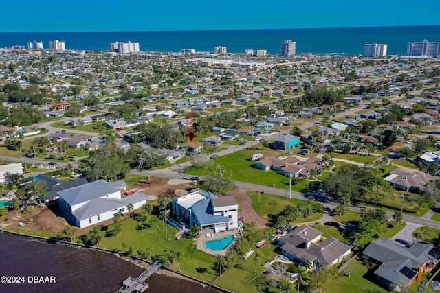 bird's eye view featuring a water view