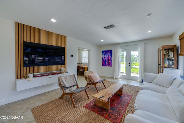 living room featuring french doors