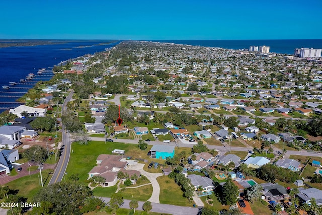 bird's eye view featuring a water view